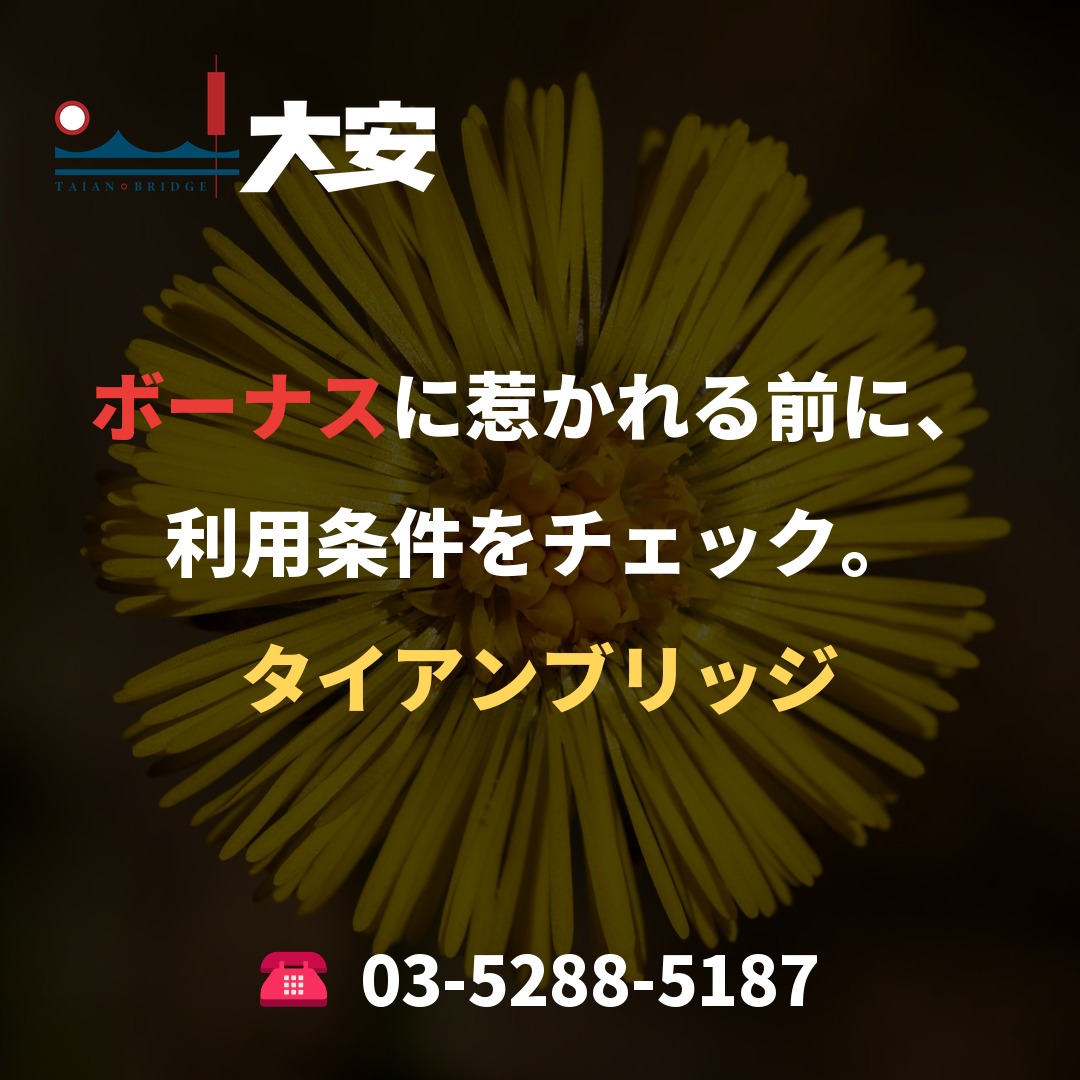 ボーナスに惹かれる前に、利用条件をチェック。｜タイアンブリッジ